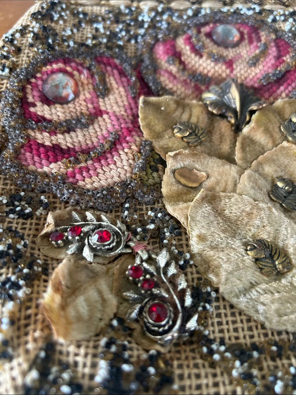 Vintage Rose Needlepoint & Beaded Bag